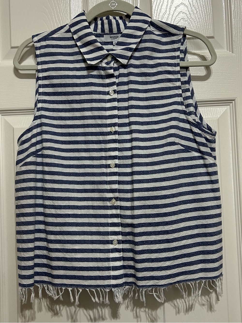 Kensie Navy and White Striped Button-Front Shirt